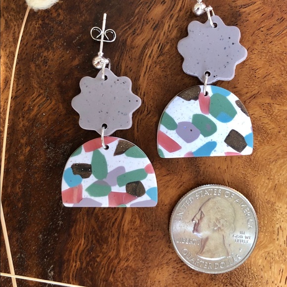 Polymer Clay Terrazzo Statement Earrings - Picture 2 of 5